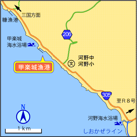 福井県甲楽城漁港アクセスマップ　FISH&MAPS